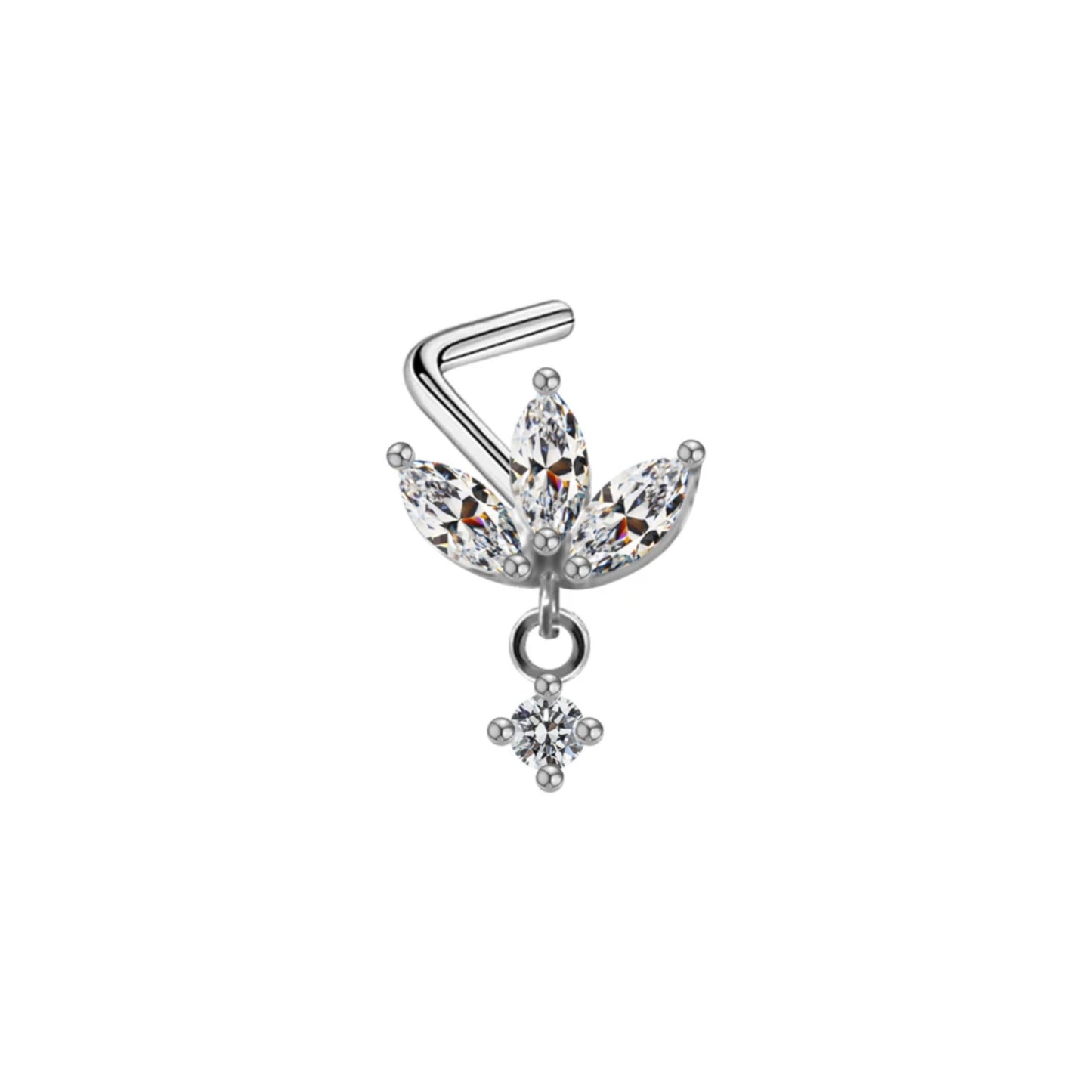 Triple Crystal Dangle L Bend Nose Stud