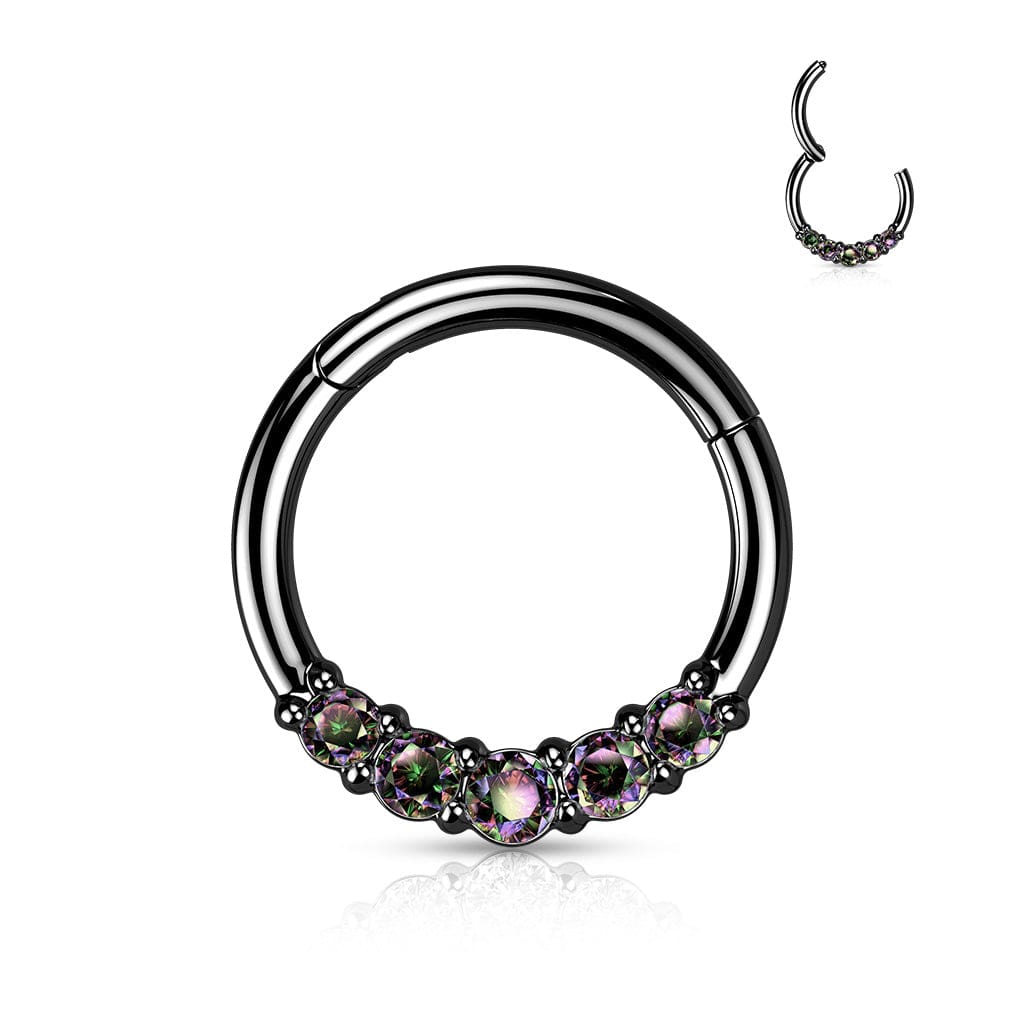 "Brianna Septum Ring in 316L Stainless Steel with Crystals, 16g Thickness, 5/16'' Length, Hinged Segment, Lead and Nickel Free, Tarnish Free, Waterproof"