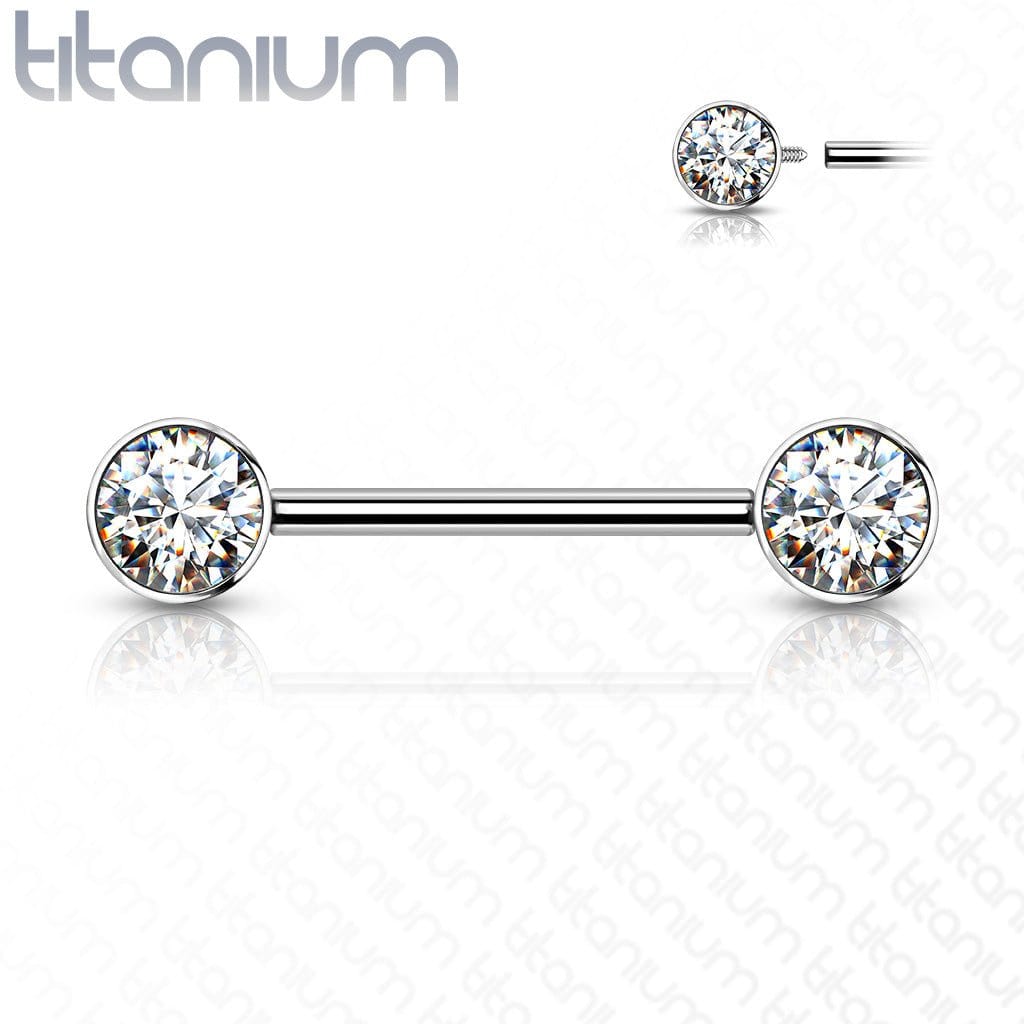 Bezel Set Titanium Nipple Piercing Pair - JackzzJewelz