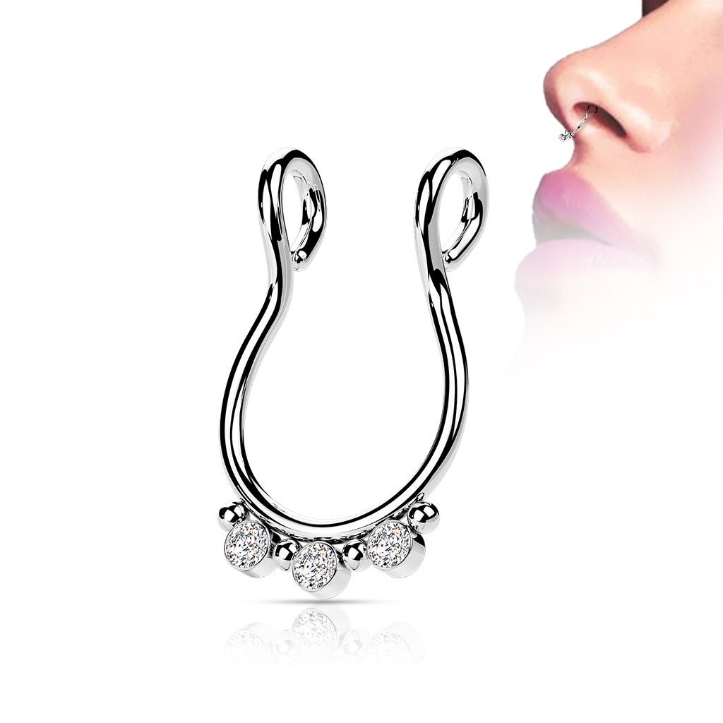 Faux Septum Ring with 3 Round CZ Flat Balls - JackzzJewelz