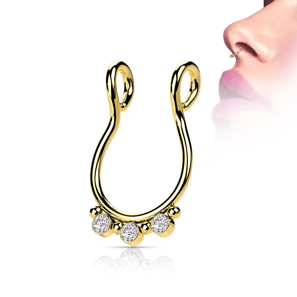 Faux Septum Ring with 3 Round CZ Flat Balls - JackzzJewelz