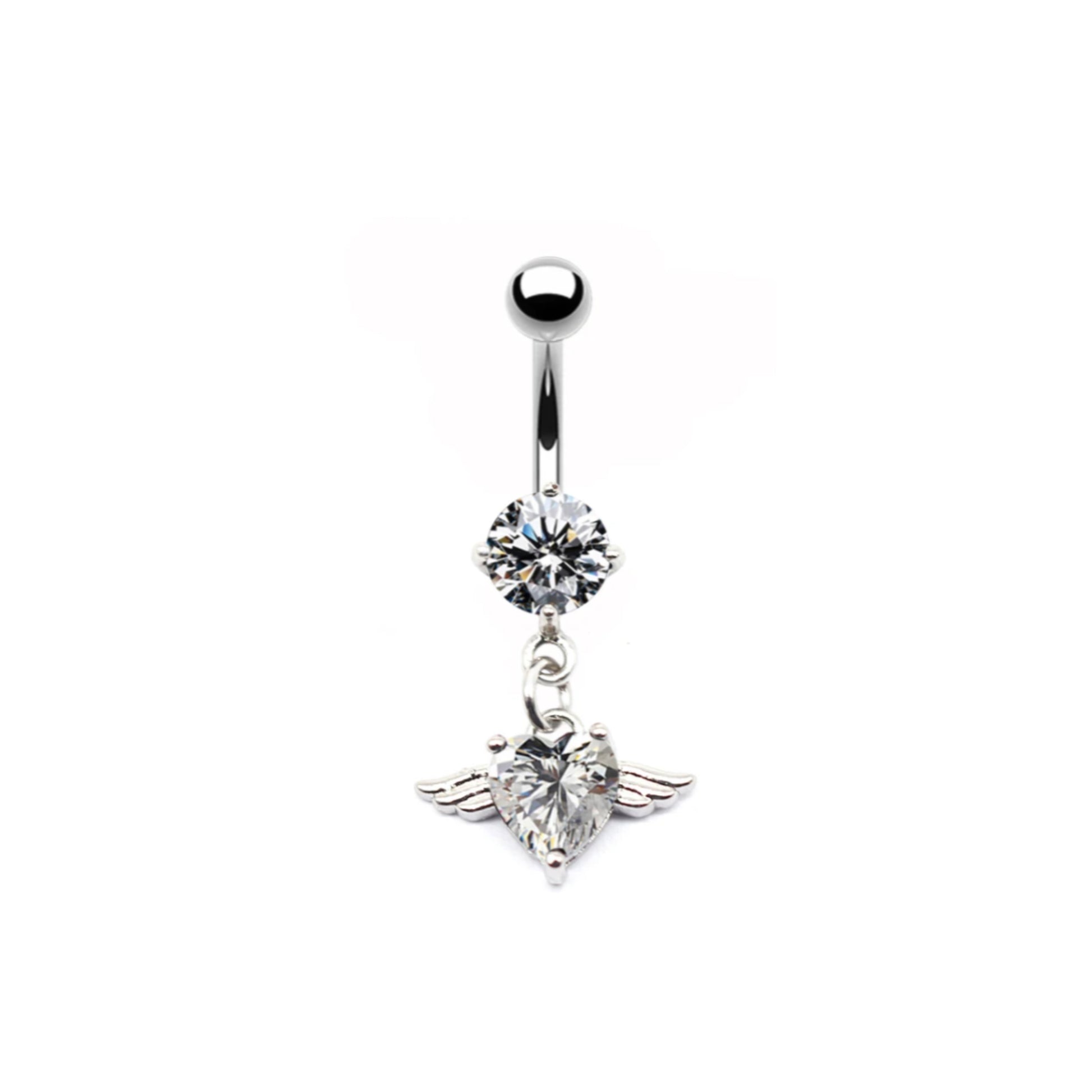 Angel Belly Button Piercing with Stainless Steel Bar and Winged Heart Charm