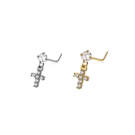 Cross Dangle L-Bend Nose Stud