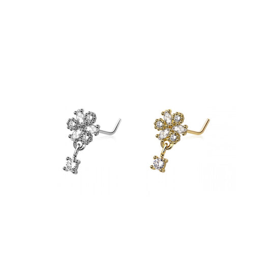 Flower Dangle L-Bend Nose Stud