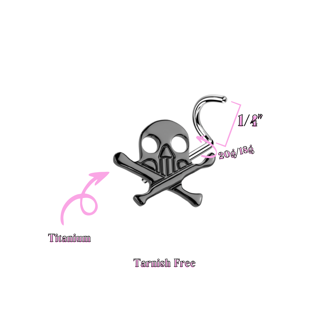 Skull Crossbones Titanium Nose Screw