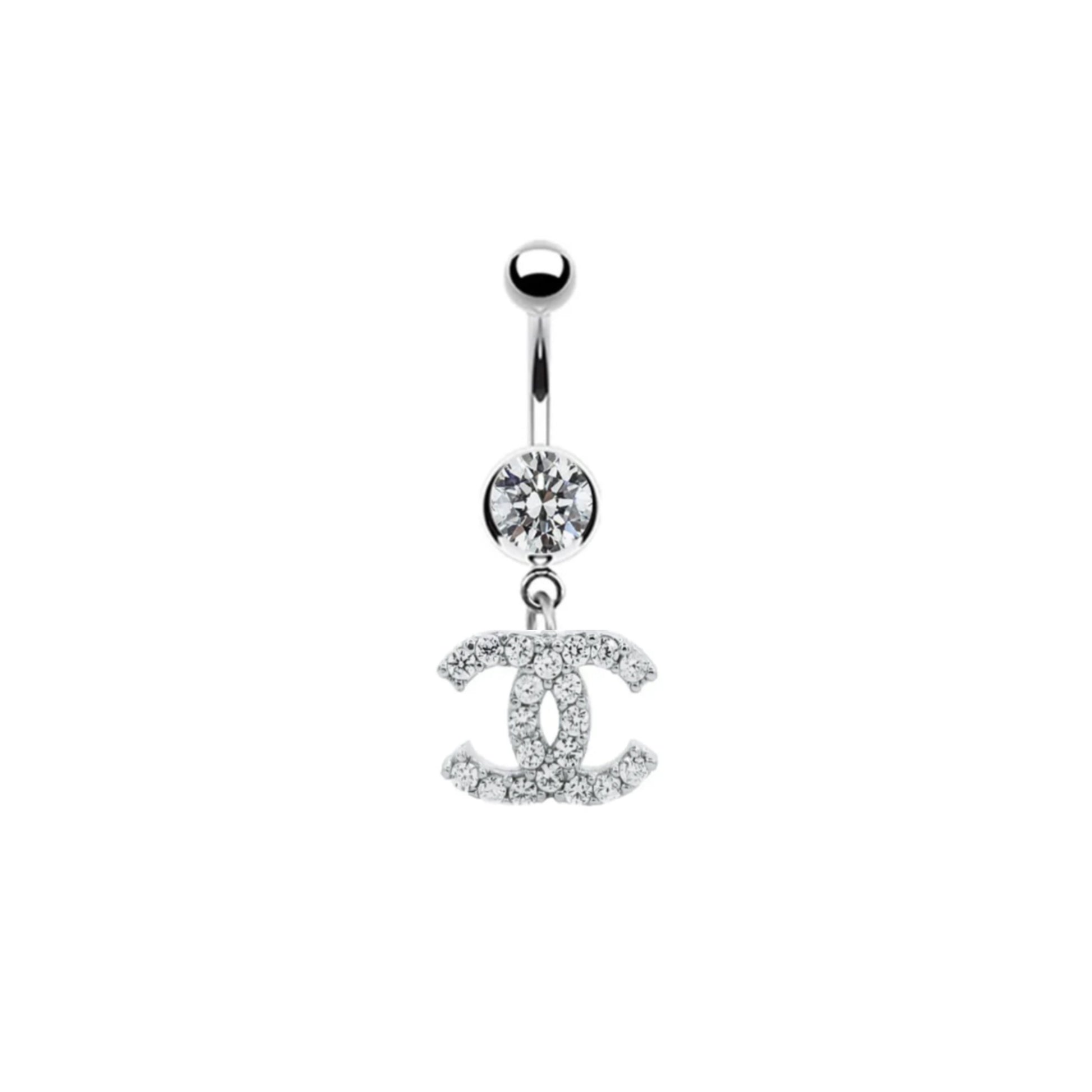 Chanel Belly Button Piercing with Stainless Steel Charm, featuring a 316L Stainless Steel or ASTM F-136 Titanium Bar, 14g Thickness, 10mm/12mm/14mm Length, Waterproof, Tarnish Free, Lead and Nickel Free.