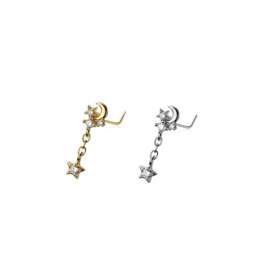 Moon Star Dangle L-Bend Nose Stud