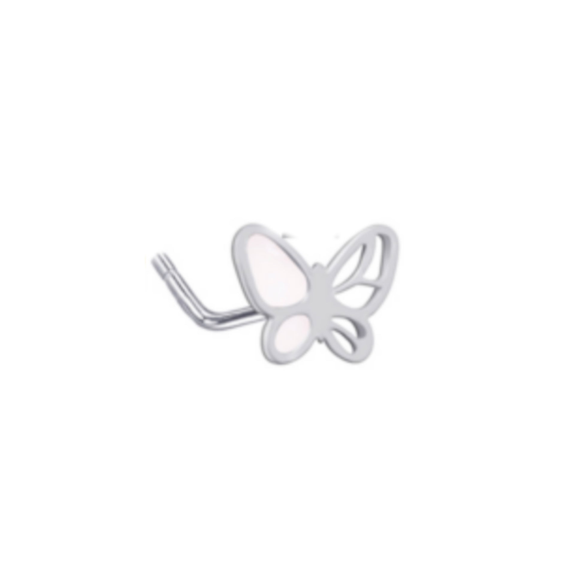 Butterfly L Bend Nose Stud made from 316L Stainless Steel, waterproof and tarnish-free, 20 gauge thickness, 7mm in length, featuring an elegant butterfly design.