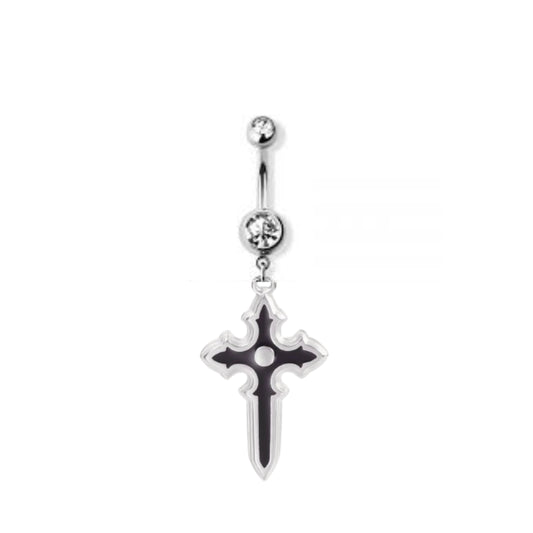 Black Cross Belly Button Ring
