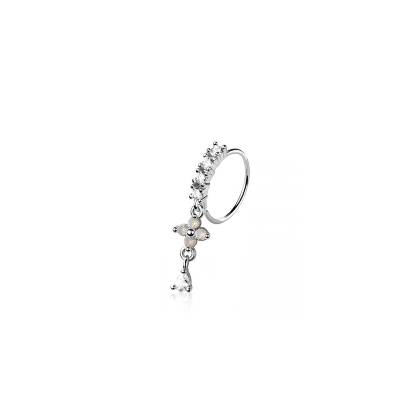 Flower Tear Drop Dangle Nose Hoop