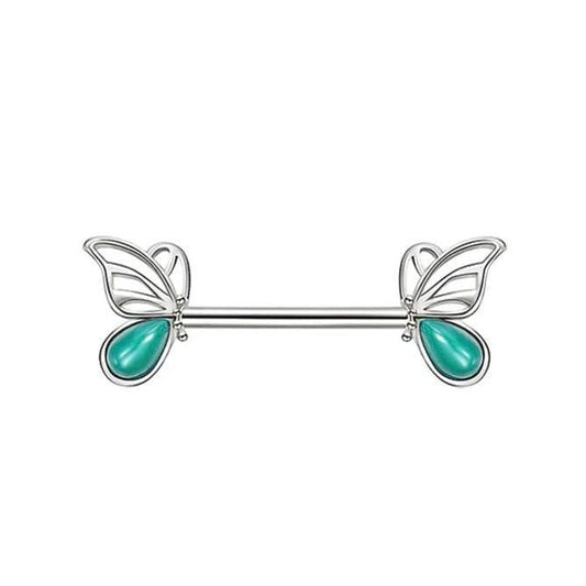 Blue Butterfly Wing Nipple Bar (Pair) - JackzzJewelz